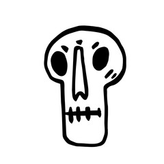 Hand drawn cartoon skull. Funny cartoon skull isolated on white background. Vector illustration.