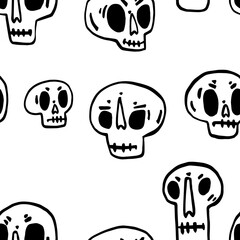 Seamless pattern with Hand drawn cartoon skull. Funny cartoon skull. Vector illustration.