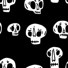 Seamless pattern with Hand drawn cartoon skull. Funny cartoon skull. Vector illustration.
