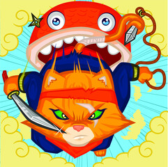 ninja cat cartoon vector illustration © Pen Pencils