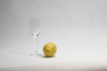 glass with lemon fruit free space on right