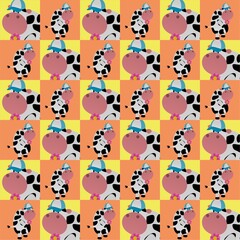 Cow Wearing a Hat While Holding a Flower Cute Illustration, Cartoon Funny Character, Pattern Wallpaper 