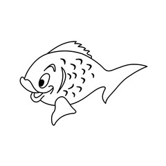 Coloring of Fish with Yellow Fins Opening its Mouth Cartoon, Cute Funny Character, Flat Design