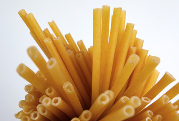 Long pasta in the form of tubes form a beautiful crystal-like structure.