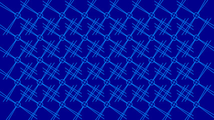 Fototapeta na wymiar Crossing diagonal lines and circles structure on blue background. Creative modern pattern concept