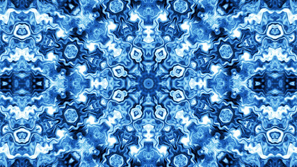 Mythic winter fairytale kaleidoscope pattern background with concentric blue gradient elements