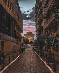Thessaloniki, Greece, the white tower, the city's emblem, and the most famous spot for people. Now there are empty streets due to coronavirus and the quarantine? 