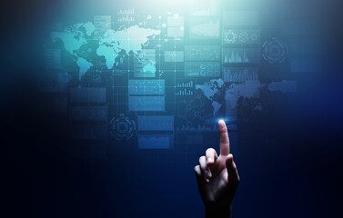Business intelligence dashboard with graph and icons. Big data. Trading and investment. Modern technology concept