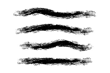 Set Black Ink Paint Brush Stroke Isolated On White Background. Vector