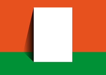 Weisses DIN A4 MockUp steht auf einem farbigen Boden und lehnt an einer farbigen Wand. Für Poster oder Design.

