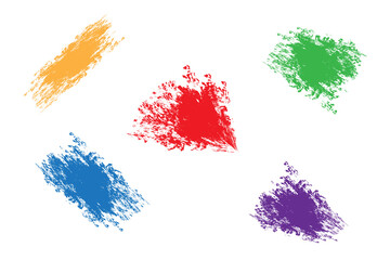 Set Colorful Paint Brush Stroke On White Background. Vector