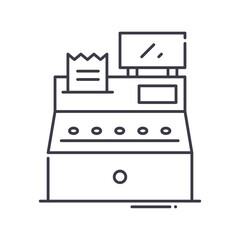 Cash register process icon, linear isolated illustration, thin line vector, web design sign, outline concept symbol with editable stroke on white background.