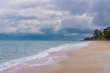 Lamai beach on Koh Samui in Thailand, paradise, sunny beach, coconuts and palm trees, sunbathing and swimming in the sea, blue ocean and sky, travel to the resort, relaxation and enjoyment