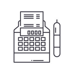Cashier check icon, linear isolated illustration, thin line vector, web design sign, outline concept symbol with editable stroke on white background.