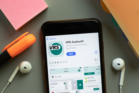 New York, United States - 7 November 2020: VRS Auskunft app store logo on phone screen, Illustrative Editorial