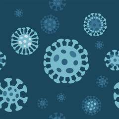 Seamless pattern of Coronavirus CoV under a microscope. Flat illustration