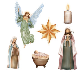 Christmas Set, Baby Jesus, Virgin Mary And Saint Joseph