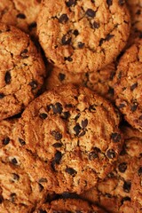 Delicious oatmeal cookies with chocolate on the table
