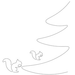 Christmas background with squirrels and tree. Vector illustration