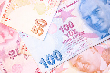Turkish Lira. Close up of turkish liras.100 Turkish liras. 10 Turkish liras