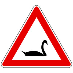 Schwan und Achtung Schild - 392851656