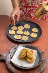 Chakri or Chakli is a spiral shaped savoury snack from India, it is typically made from flours of rice, brown chickpea and black gram.