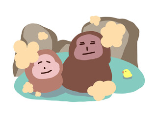 お猿と湯けむりと野外温泉
