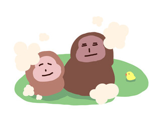 湯けむりと温泉に浸かる猿