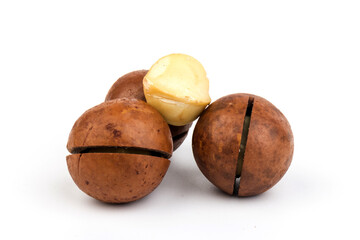 macadam nuts with clipping path on a white isolated background