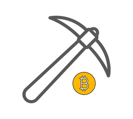 Pick mining of Bitcoin coins on white background