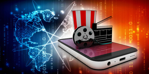 
3d illustration film reel with a film strip