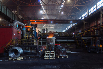 Iron casting at the foundry at metallurgical factory