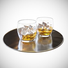 glass of whiskey with ice, 3d illustration