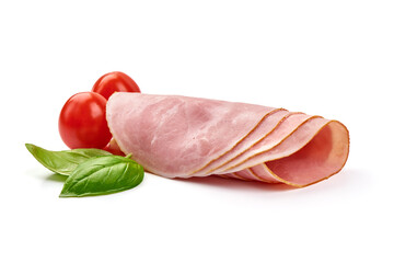 Boiled Ham Slices, close-up, isolated on a white background