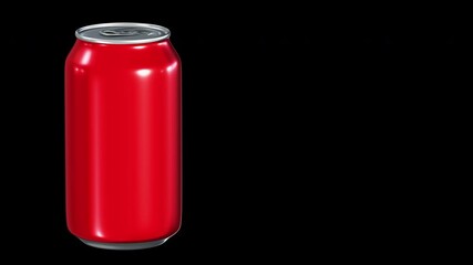 Realistic 360-degree seamless looping spin of the blank red alcohol or soft drink tin can rendered in UHD, alpha matte is included - Powered by Adobe