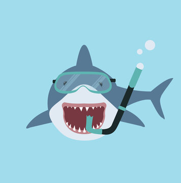 Big shark with diving equipment vector