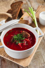 Bowl of red beet root soup borsch