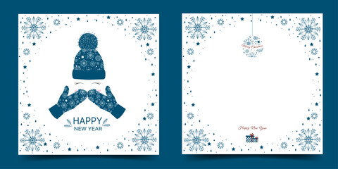 Christmas card design. Happy new year background. Design for cards, invitations, prints and posters. Flat vector illustration.