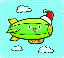 Cute and funny green balloon wearing Santa's hat for Christmas 