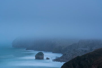 Fog, San Julian beach, Candina Mountain, Montaña Oriental Costera, Liendo, Liendo Valley, Cantabria, Spain, Europe