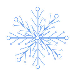 Flat vector illustration of blue snowflake. Isolated outline of snow for logo, icon, banner, background. Winter design.