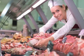 Fotobehang happy female butcher © auremar