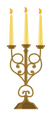Vintage golden candle holder isolated on white background