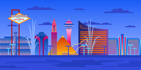 Cartoon Color Las Vegas City Skyline Landscape Scene Concept. Vector © bigmouse108