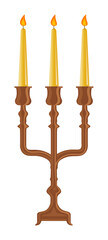 Candelabra with burning candle isolated on white background