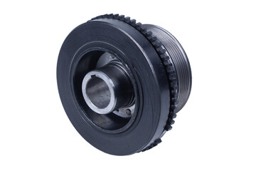 Car crankshaft damper on isolated white background