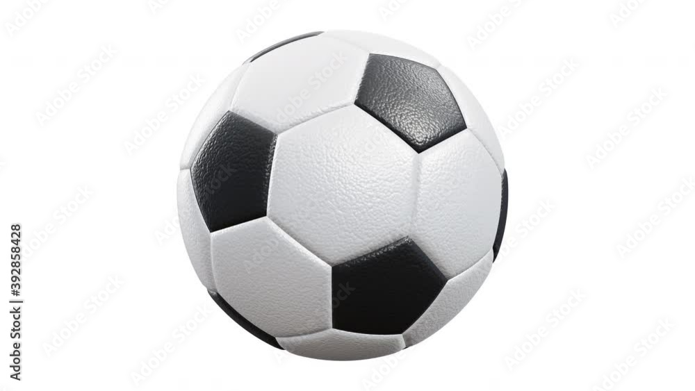 Poster realistic 360-degree seamless looping roll of the textured soccer ball rendered in uhd, alpha matte 