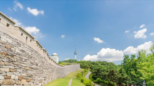 Timelapse of Ancient City Wall with Modern Urban Landscape
