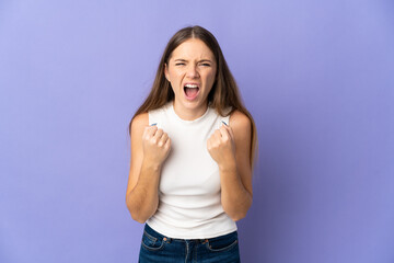 Young Lithuanian woman isolated on purple background frustrated by a bad situation