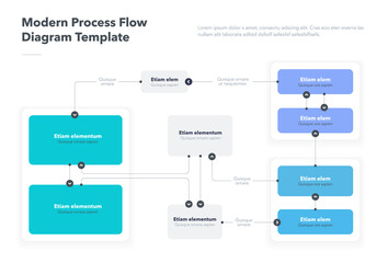 Modern process flow diagram template. Flat infographic, easy to use for your website or presentation. - obrazy, fototapety, plakaty